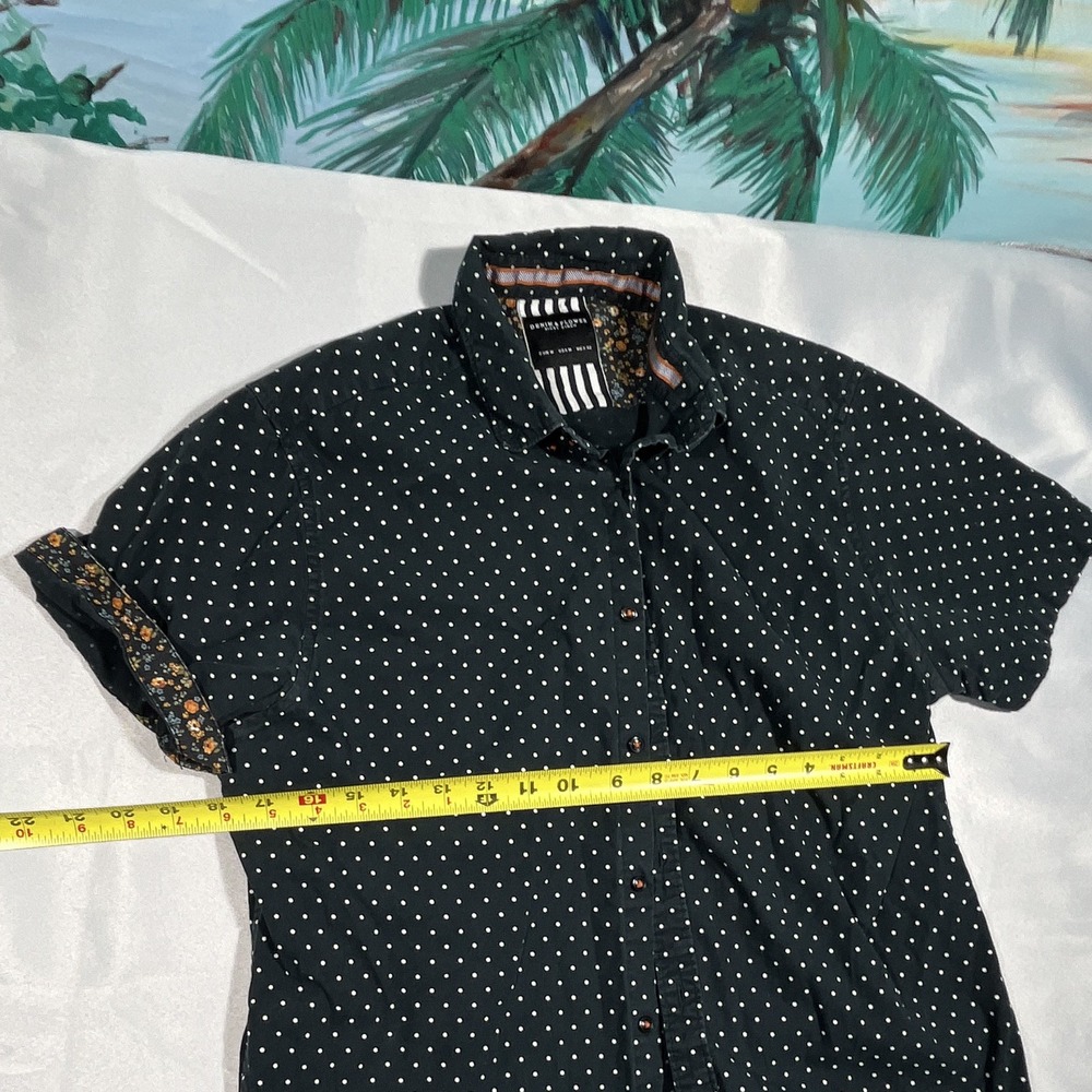 Denim & Flower Ricky Singh Men's Woven Black White Polka Dot Button-Up Shirt M - Picture 5 of 8